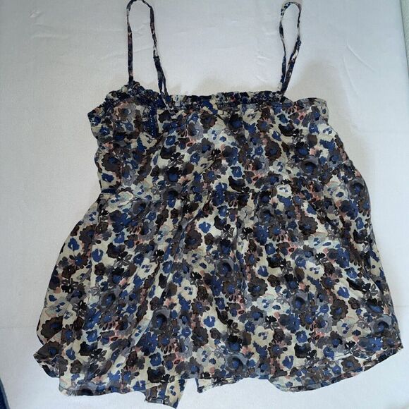 American Eagle Outfitters Babydoll Full‎ Button Strappy Blue Floral Tank Top S - Picture 5 of 10